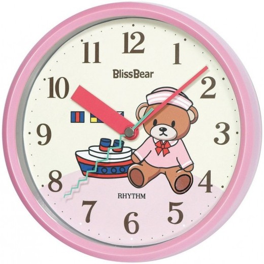 Reloj Rhythm De Pared CMG737NR13 Básico Rosa Osito