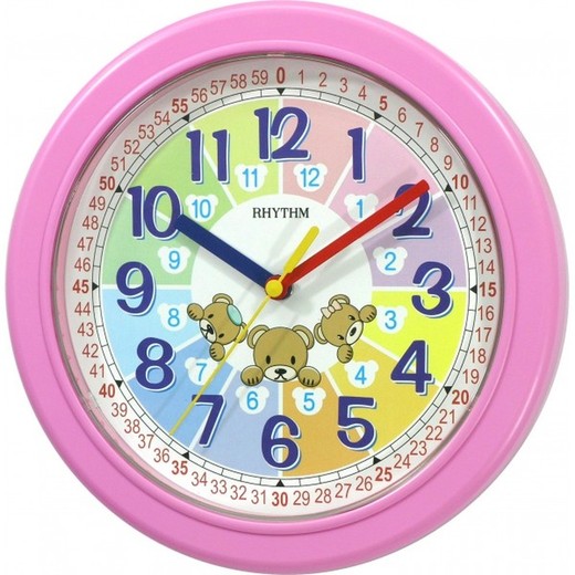 Reloj Rhythm De Pared CMG739NR13 Básico Rosa Ositos