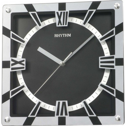 Reloj Rhythm De Pared CMG990NR02 Decorativos Cuadrado Plateado Bicolor Negro