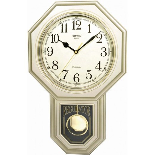 Reloj Rhythm De Pared CMJ443BR18 Clásico Beige Pendulo