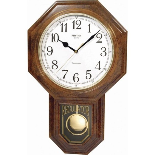 Reloj Rhythm De Pared CMJ443NR06 Clásico Marrón Pendulo