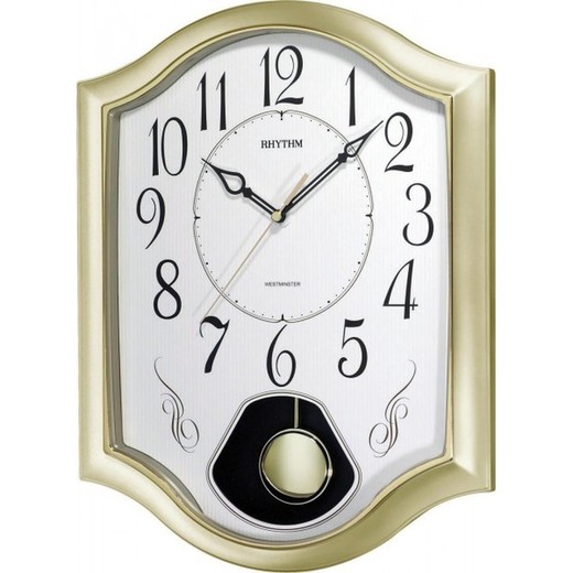 Reloj Rhythm De Pared CMJ494BR18  Decorativos Escudo Dorado