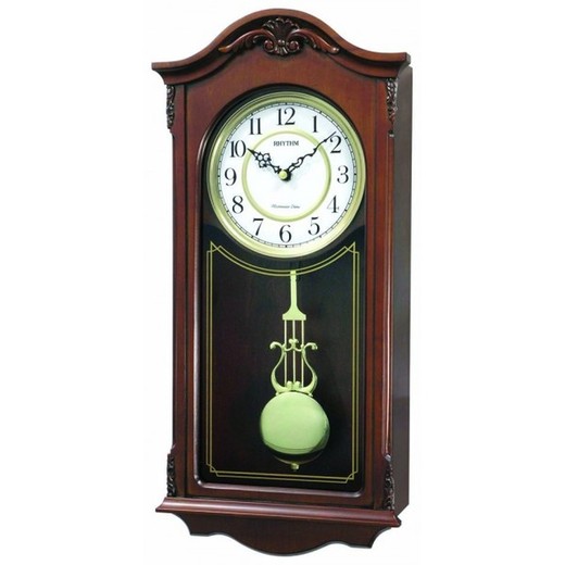 Reloj Rhythm De Pared CMJ502FR06 Clásico Marrón Pendulo