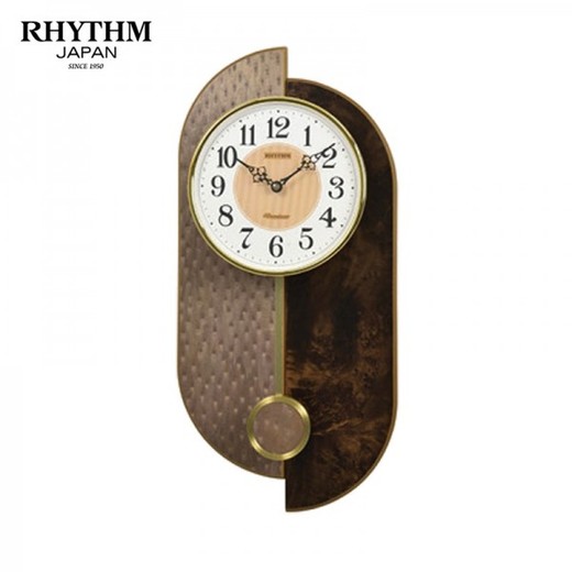 Reloj Rhythm De Pared CMJ591NR06 Clásico Marrón Bicolor Beige Pendulo