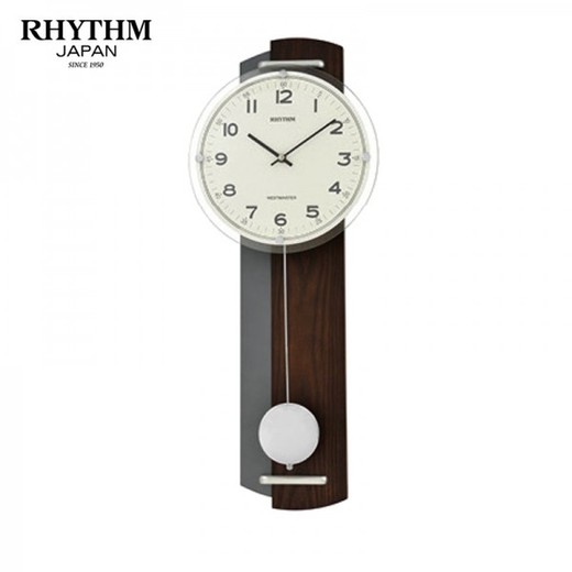 Reloj Rhythm De Pared CMJ592NR06 Clásico Marrón Pendulo