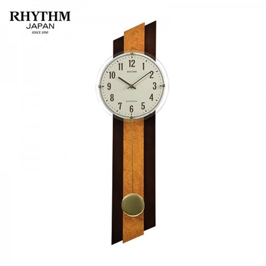 Reloj Rhythm De Pared CMJ593NR06 Clásico Marrón Bicolor Beige Pendulo