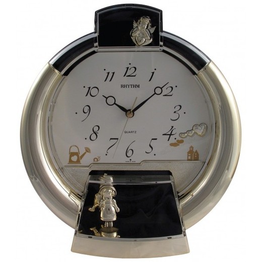 Reloj Rhythm De Sobremesa 4SG627-R18 Decorativos Redondo Negro Bicolor Dorado