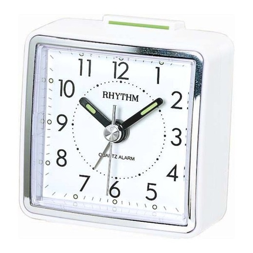 Reloj Rhythm Despertador CRE210NR03 Beep Cuadrado Blanco