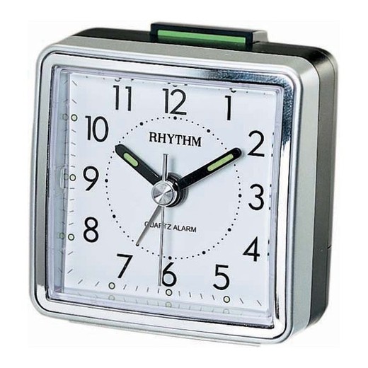 Reloj Rhythm Despertador CRE210NR19 Beep Cuadrado Blanco Bicolor Negro