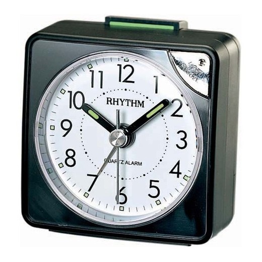 Reloj Rhythm Despertador CRE211NR02 Beep Cuadrado Negro Bicolor Gris