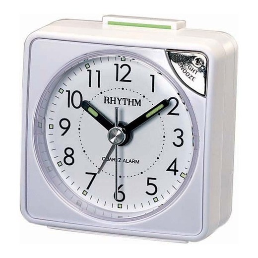 Reloj Rhythm Despertador CRE211NR03 Beep Cuadrado Lila Bicolor Beige