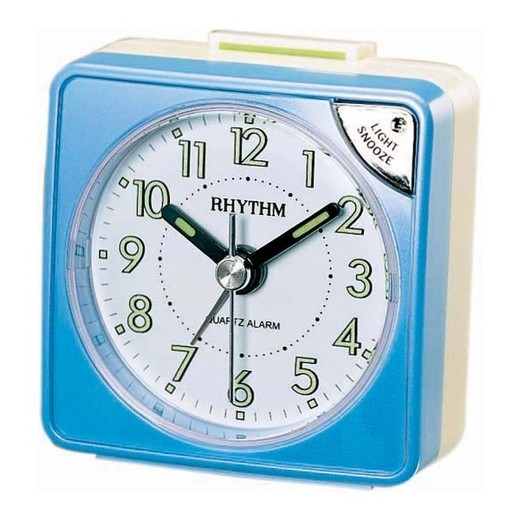 Reloj Rhythm Despertador CRE211NR04 Beep Cuadrado Azul Bicolor Beige