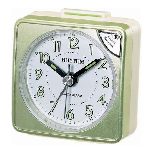 Reloj Rhythm Despertador CRE211NR05 Beep Cuadrado Verde Bicolor Beige