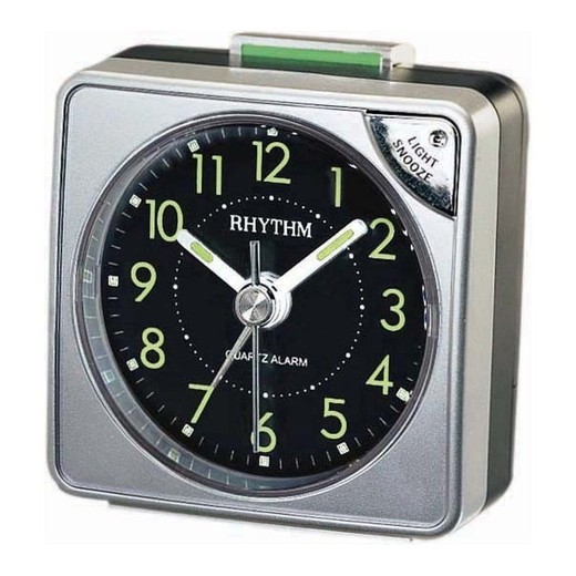 Reloj Rhythm Despertador CRE211NR66 Beep Cuadrado Negro Bicolor Gris