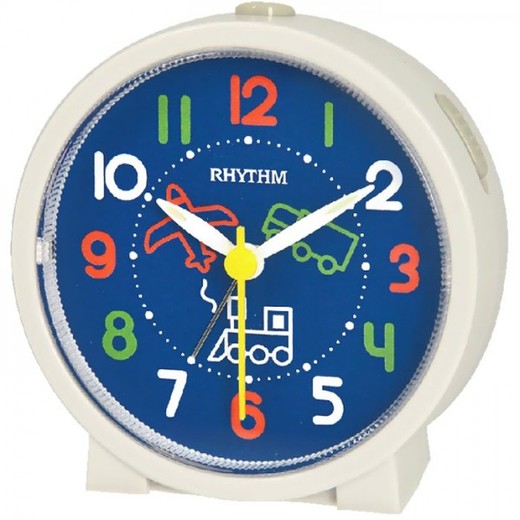 Reloj Rhythm Despertador CRE306NR77 Beep Blanco Motivo Tren Avión Camión