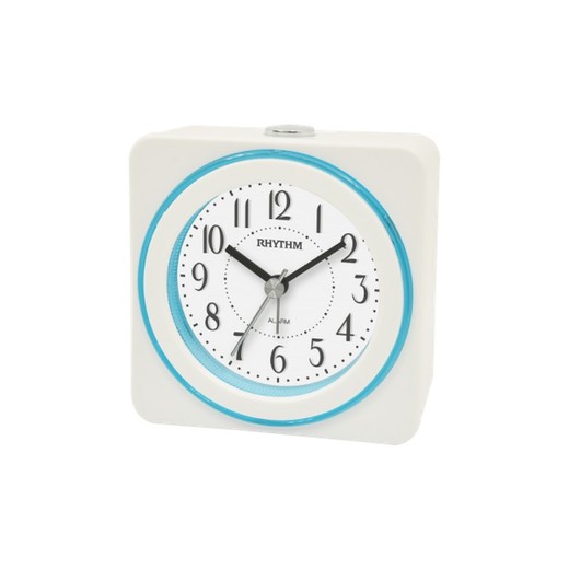 Reloj Rhythm Despertador CRE307NR03 Beep Cuadrado Blanco Bicolor Azul