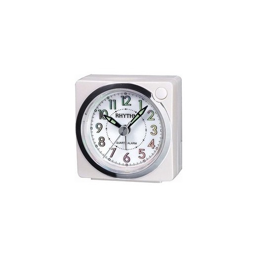 Reloj Rhythm Despertador CRE820NR03 Beep Cuadrado Blanco