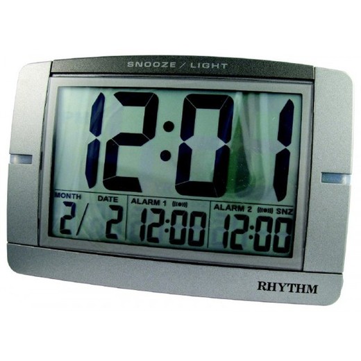 Reloj Rhythm LCD LCT005-R08 Despertador Gris