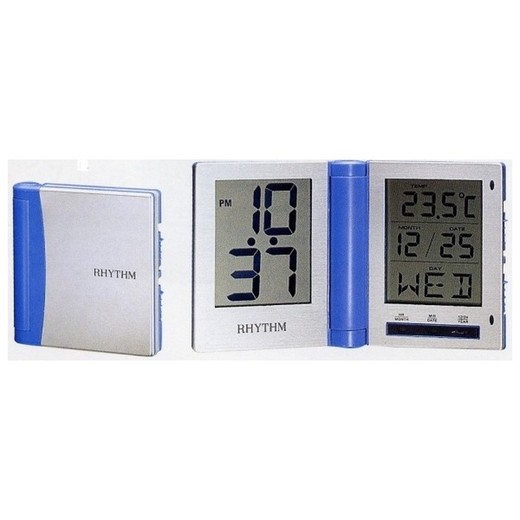 Reloj Rhythm LCD LCT023-R19 Despertador Blanco Bicolor Azul