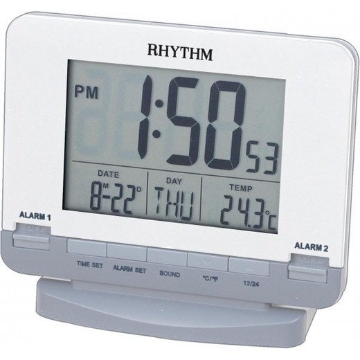 Reloj Rhythm LCD LCT075NR03 Despertador Blanco Bicolor Gris