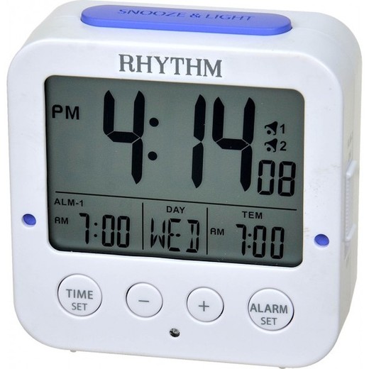 Reloj Rhythm LCD LCT082NR03 Despertador Blanco Bicolor Azul