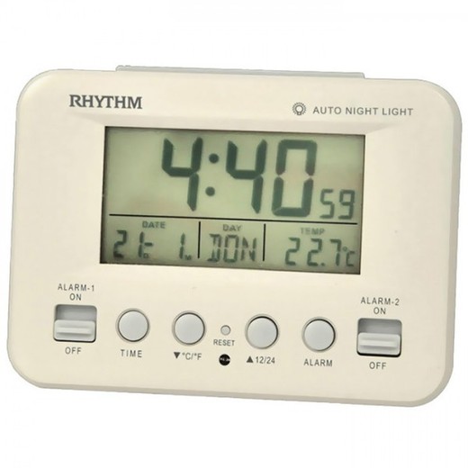 Reloj Rhythm LCD LCT100NR03 Despertador Beige