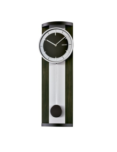 Reloj Seiko Clocks De Pared QXC244S Negro Bicolor Plata Pendulo