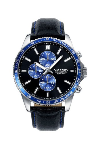 Męski skórzany zegarek Viceroy Sportif w kolorze niebieskim 40433-35