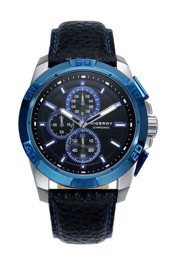 Męski skórzany zegarek Viceroy Sportif w kolorze niebieskim 432347-37