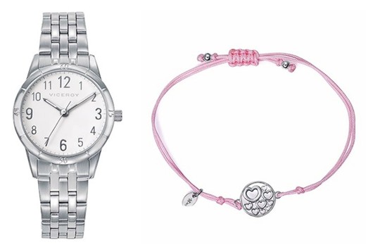 Reloj Viceroy Nińa 401280-04 Acero + Pulsera Plata Corazones