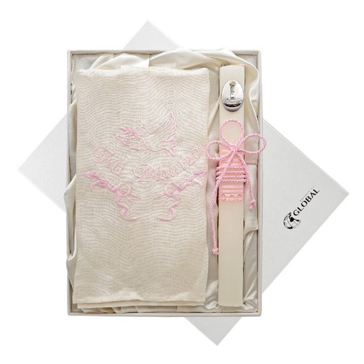 Set Baptisme Drap i Vela Portugues GA1182PR Rosa