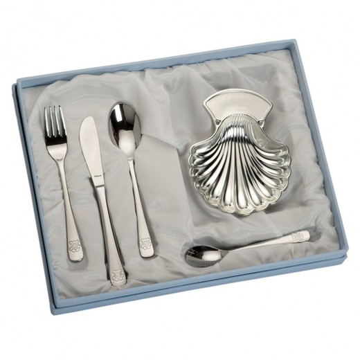 Set di posate con conchiglia e orso in metallo argentato LU8228