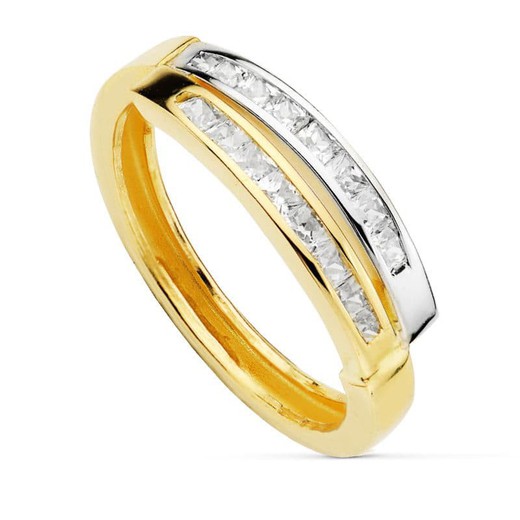 Bicolor-Silberring aus 9-karätigem Gold, 3 mm, 9K19026, Zirkonia