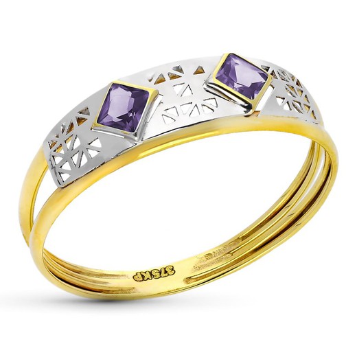 Bicolor-Silberring aus 9-karätigem Gold, 5 mm, 9K14594-AT, Amethyste