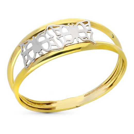 Bicolor-Silberring aus 9-karätigem Gold 9K14640 Schmetterlinge