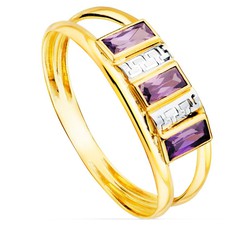 Bicolor-Silberring aus 9-karätigem Gold 9K14984-AT Baguette-Amethysts