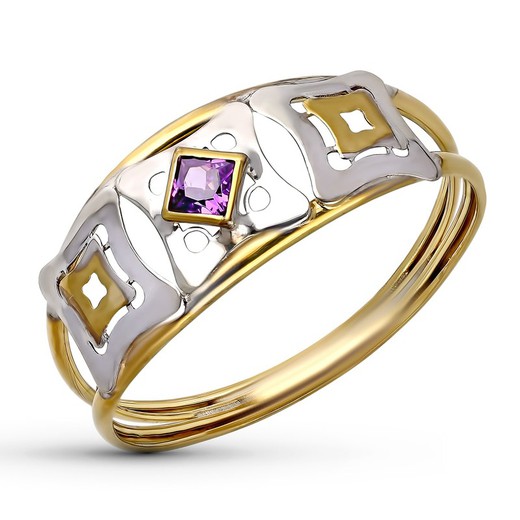 Bicolor-Silberring aus 9-karätigem Gold, 9K14988-AT, Amethyststein