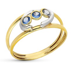 Bicolor-Silberring aus 9-karätigem Gold, 9K14991, blauer Zirkonia