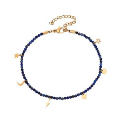 Gylden stålankel 20+5cm TAM0005DOLP Lapislazuli Charms