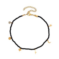 Gylden Stål Anklet 20+5cm TAM0005DOOX Sort Onyx Charms