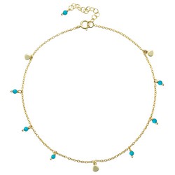 Bracelet de Cheville Argent Doré 24+3cm TOM0001DOTUXX Turquoise Minéral