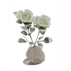 2 Flores Latón 14cm NF0050E-B Blancas Base Mineral Rosada