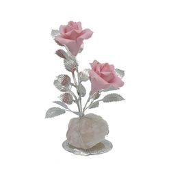 2 Flores Latón 14cm NF0050E-RS Rosadas Base Mineral Rosada
