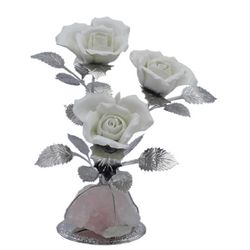 3 Flores Latón 17cm NF0050F-B Blancas Base Mineral Rosada