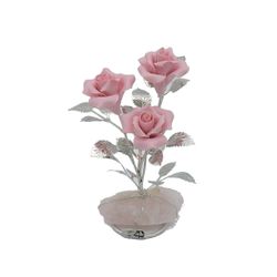3 Flores Latón 17cm NF0050F-RS Rosadas Base Mineral Rosada