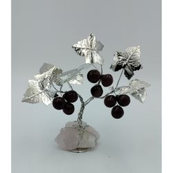3 Racimos Uvas 18cm Cristal NF1313F Base Piedra Rosada