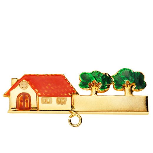 Casa na árvore esmaltada com pino de bebê dourado 18k 4670