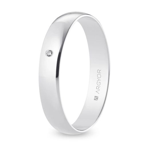 Alliance en or blanc 18 carats Argyor-MRM 4 mm (18)B40RP1D, finition polie, diamant 0,01 ct H-SI