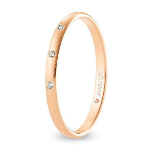 Or rose 18 carats Argyor-MRM 2 mm (18)R20CS3D finition satinée 3 diamants 0,03 ct H-SI