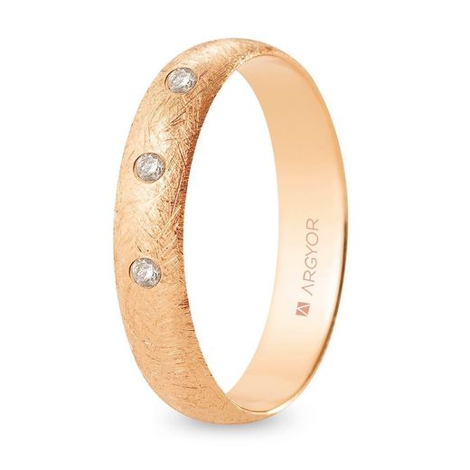 Aliança Or Rosa 18kts Argyor-MRM 4,5mm (18)R45CH3D Acabat Gel 3 Diamants 0,06ct H-SI